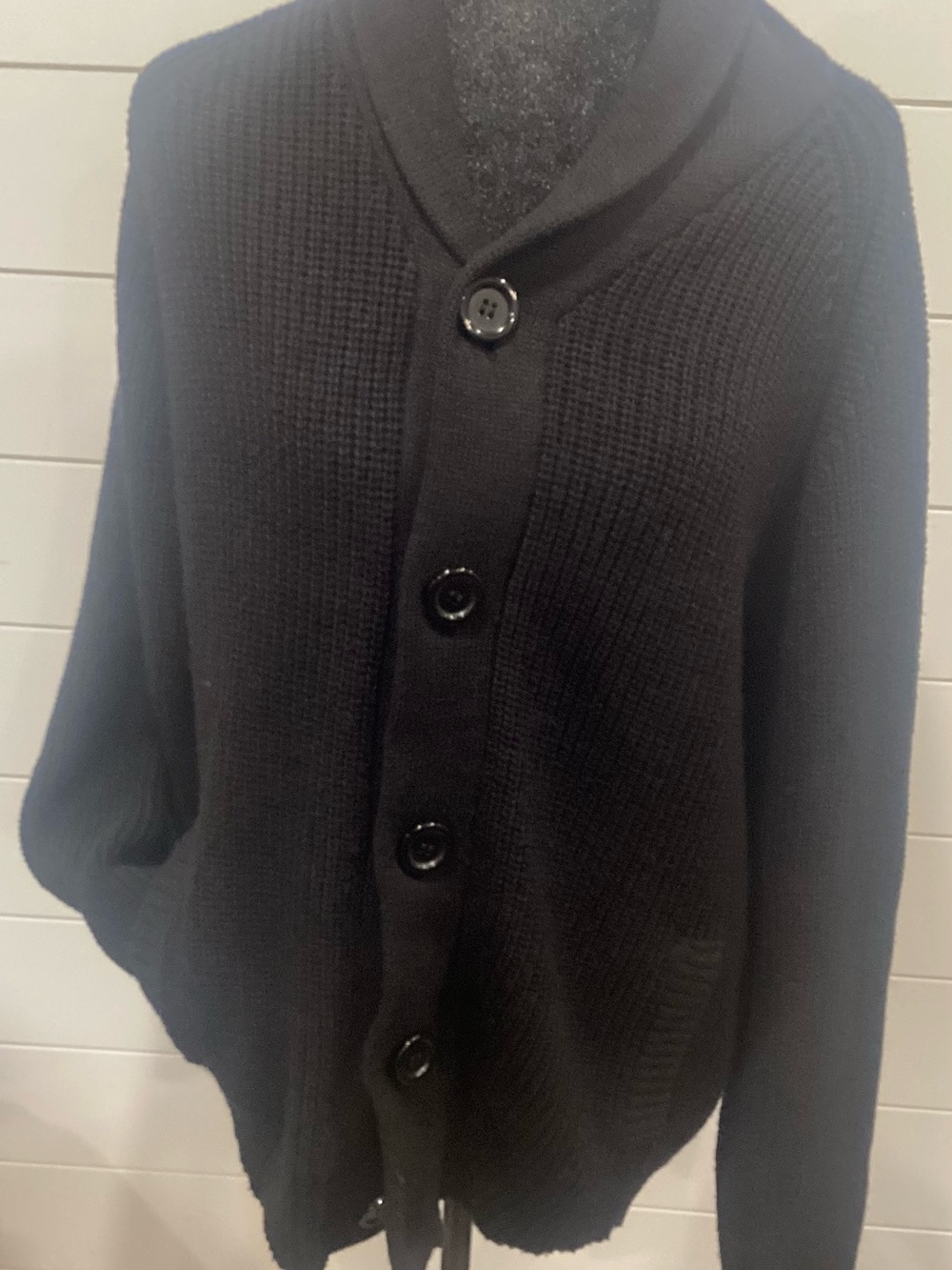 Men's Black Shawl Collar Button-Up Cardigan Sweater